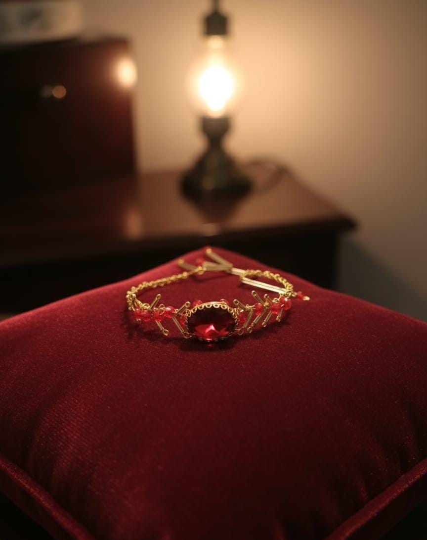 Crimson Royale Bracelet – Handmade Gold & Red Gem Statement Piece